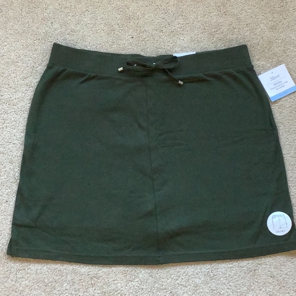 Olive stretch cotton knit skort, XL, NWT